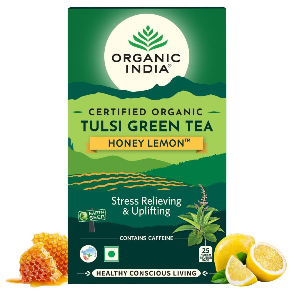 ORGANIC INDIA TULSI GREEN TEA HONEY LEMON 25 TEA BAGS